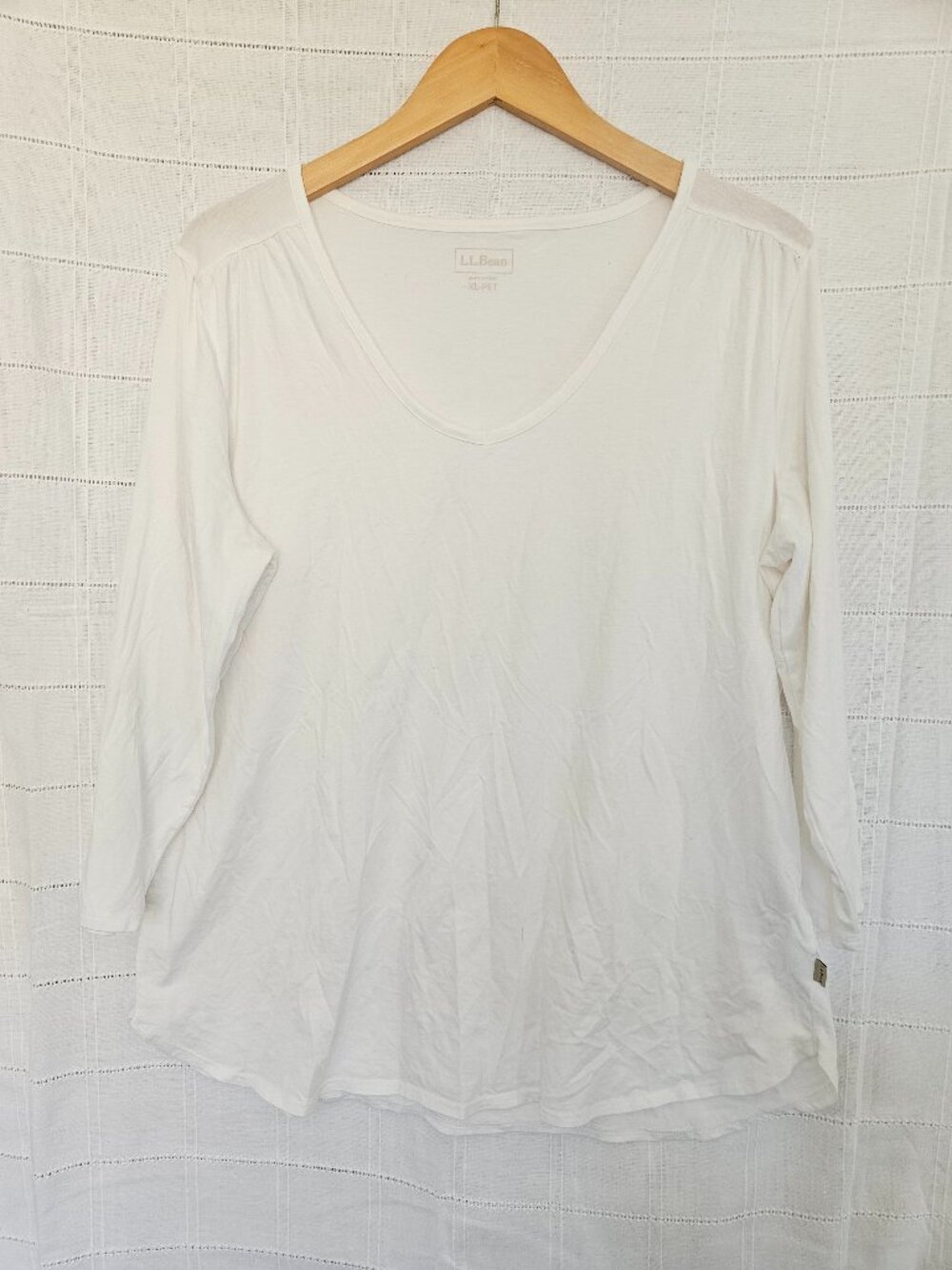 LL Bean Petite White Wide Neck Tee
